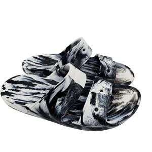 Crocs Classic Mens 10 Womens 12 Marbled White Black Slides Slip On Sandals